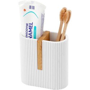 Matte White Toothbrush Holder Electric Toothbrush Organizer Bamboo Bathroom
